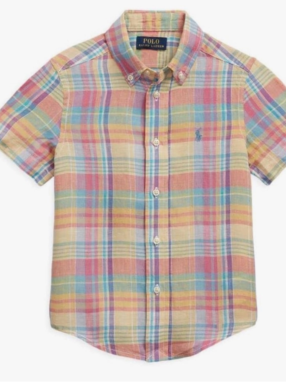 Polo by Ralph Lauren Boys' Pastel Plaid Button-Down Shirt - Multicolor 60%linen.